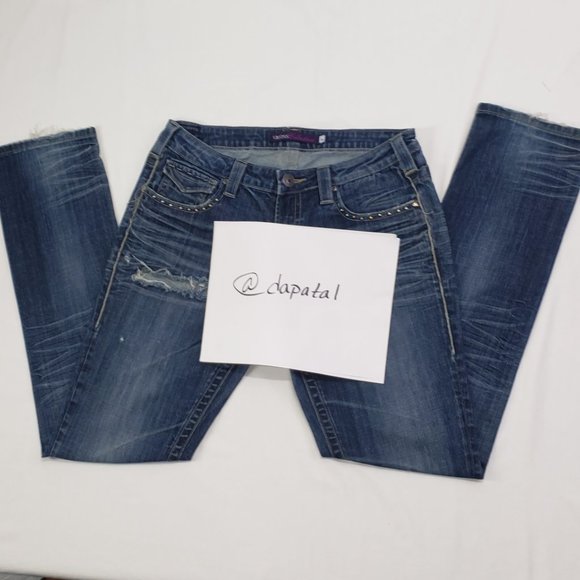 Dark Wash Distressed Holey Low Rise Straight Leg Jeans Vigoss Collection Size 9 - Picture 9 of 9